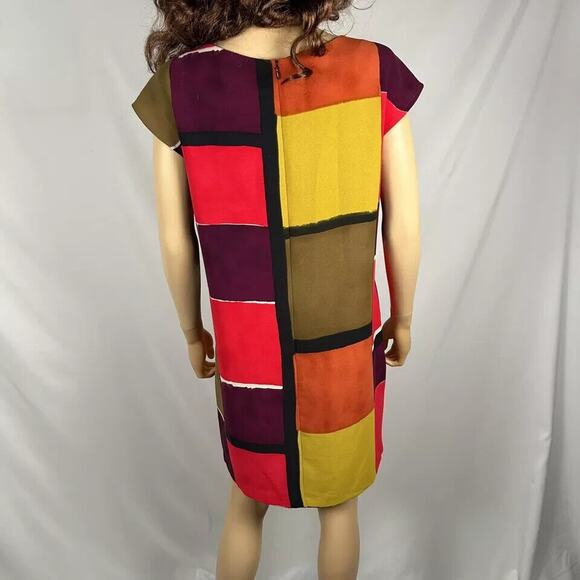 LOFT Midi ColorBlock Dress Short Sleeve 6 Small Shift Business Casual Multicolor - Picture 2 of 5